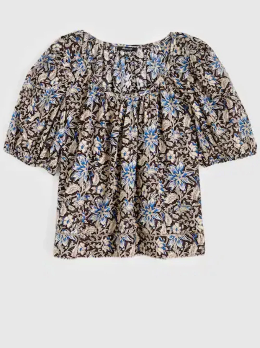 NWOT Madewell Floral Puff-Sleeve Scoopneck Top
